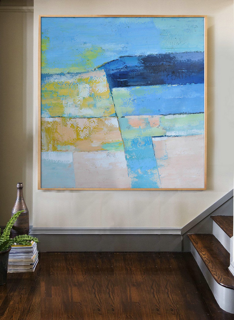 Original Artwork Extra Large Abstract Painting,Oversized Contemporary Art,Huge Abstract Canvas Art,Blue,Pink,Yellow,Grass Green.etc